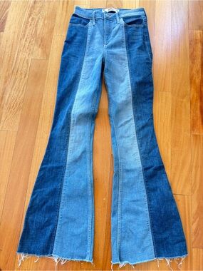 Hollister Two Tone Flare Bell Bottom Jeans Light & Dark Wash